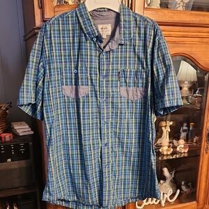 ‼️50%_5+Bundles‼️Men's Ecko Unlimited Blue and Green Casual Button Down Shirt B6